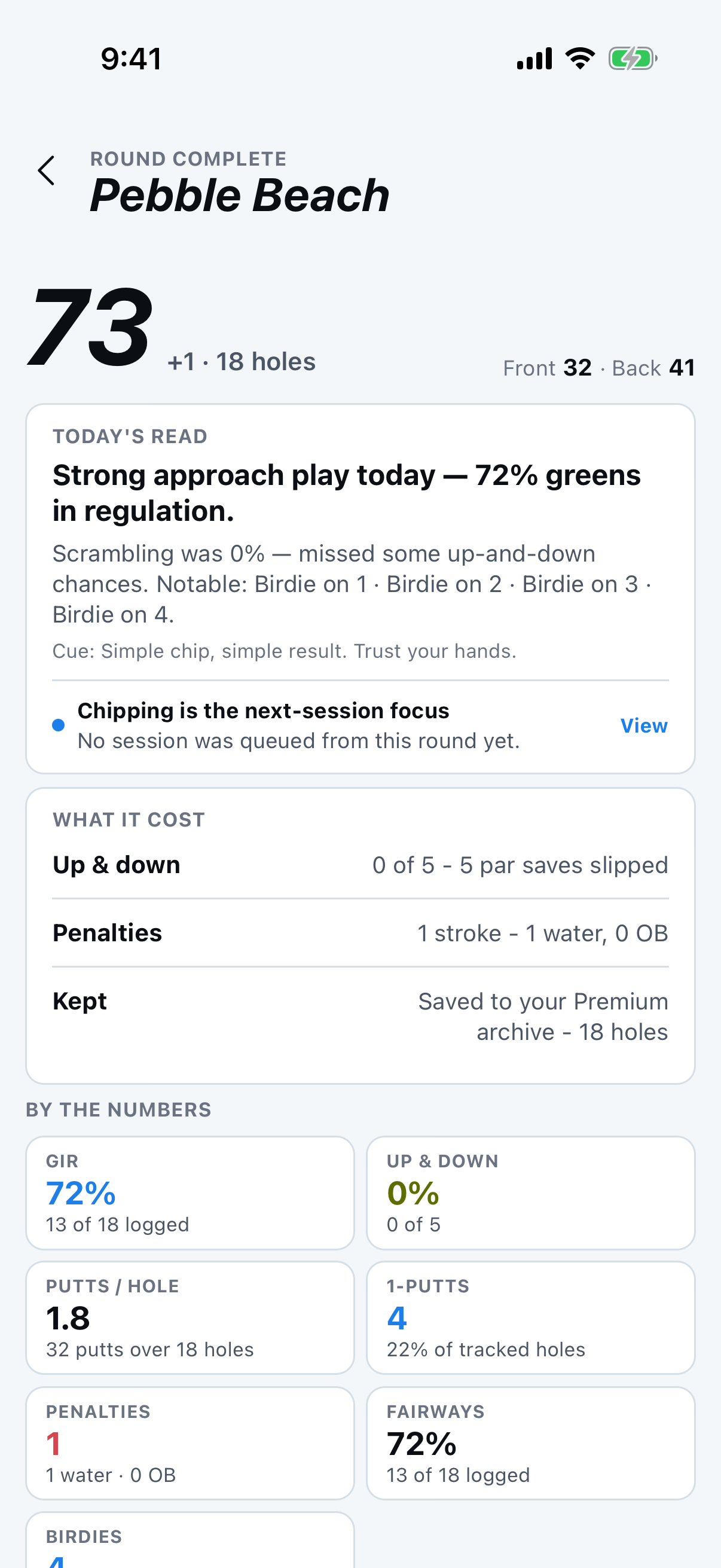 Round summary with warm-up receipt